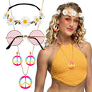 Accessoireset Hippie Deluxe (hoofdband, partybril, oorbellen en ketting)