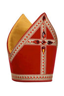 Sinterklaas Mijter luxe, fluweel rond rood NICK