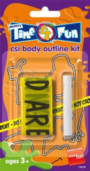 Crime scene tape met body outline krijtje