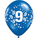 Ballonnen rondom bedrukt met '9', 5 stuks