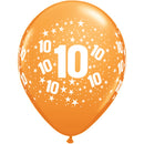 Ballonnen rondom bedrukt met '10', 5 stuks