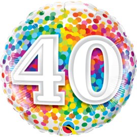 Folie helium ballon 40 jaar rainbow dots