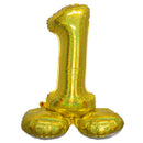 Folie Cijfer Ballon Holografisch Goud op voet 32"/80 cm Cijfers 0-9