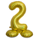 Folie Cijfer Ballon Holografisch Goud op voet 32"/80 cm Cijfers 0-9