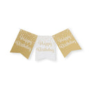 Party flag banner gold/white Happy Birthday