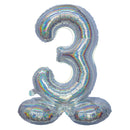Folie Cijfer BallonHolografisch Zilver op voet 32"/80 cm Cijfers 0-9