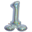 Folie Cijfer BallonHolografisch Zilver op voet 32"/80 cm Cijfers 0-9