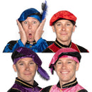 Pieten baret Satijn met veer, diverse kleuren