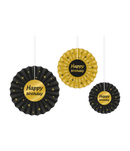Paper Fan Classy gold/black Happy Birthday