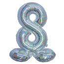 Folie Cijfer BallonHolografisch Zilver op voet 32"/80 cm Cijfers 0-9