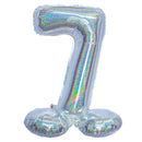 Folie Cijfer BallonHolografisch Zilver op voet 32"/80 cm Cijfers 0-9