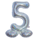 Folie Cijfer BallonHolografisch Zilver op voet 32"/80 cm Cijfers 0-9