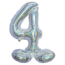 Folie Cijfer BallonHolografisch Zilver op voet 32"/80 cm Cijfers 0-9