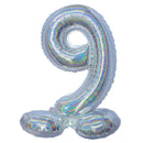 Folie Cijfer BallonHolografisch Zilver op voet 32"/80 cm Cijfers 0-9