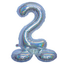 Folie Cijfer BallonHolografisch Zilver op voet 32"/80 cm Cijfers 0-9
