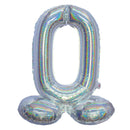 Folie Cijfer BallonHolografisch Zilver op voet 32"/80 cm Cijfers 0-9