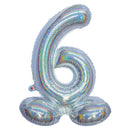 Folie Cijfer BallonHolografisch Zilver op voet 32"/80 cm Cijfers 0-9
