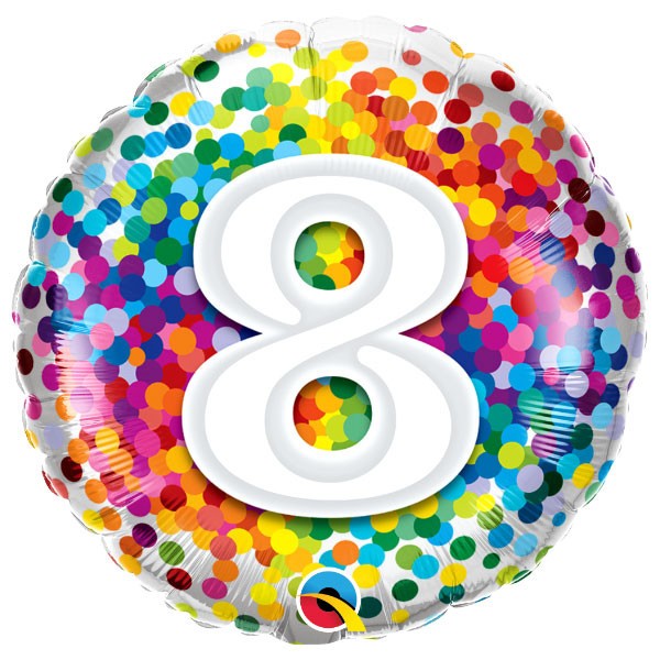 Folie helium ballon 8 jaar rainbow dots