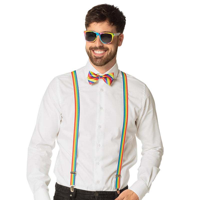 Regenboog/Pride set (bretels, bril en strik)