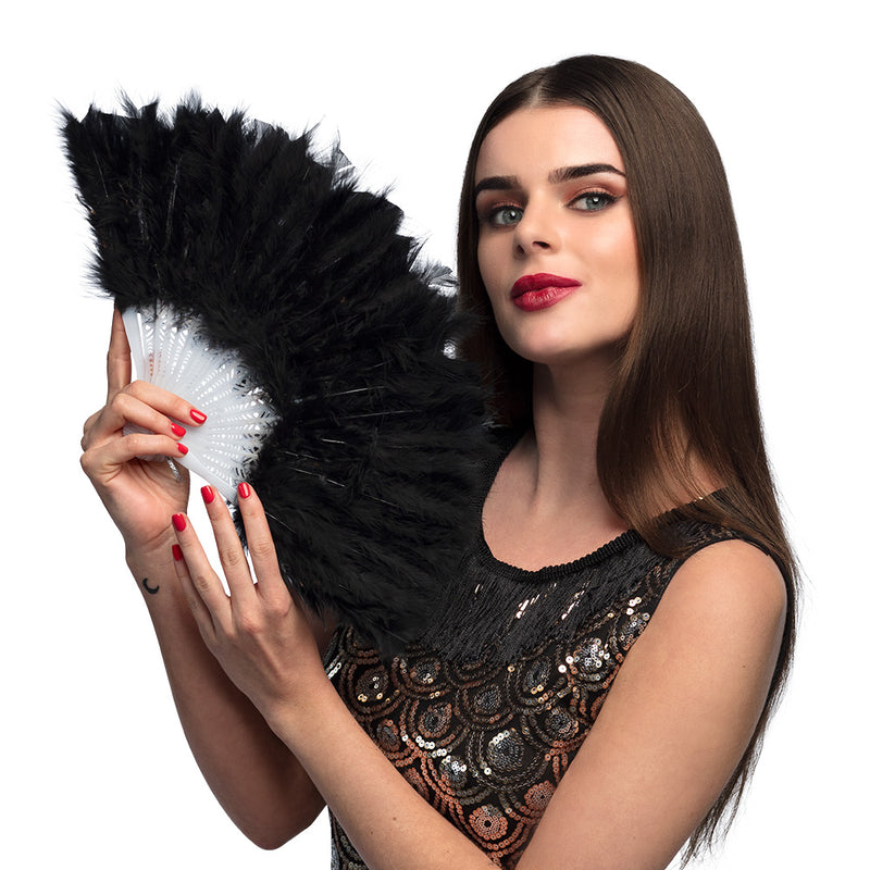 Waaier zwart met veren