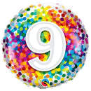 Folie helium ballon 9 jaar rainbow dots