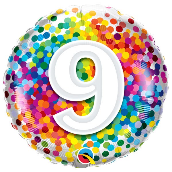 Folie helium ballon 9 jaar rainbow dots