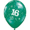 Ballonnen rondom bedrukt met '16', 5 stuks