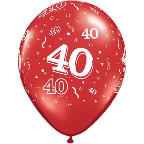 Ballonnen rondom bedrukt met '40', 5 stuks