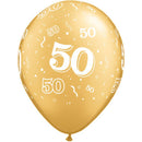 Ballonnen goudkleurig rondom bedrukt met '50', 5 stuks