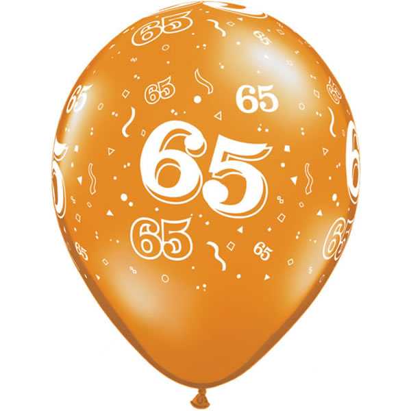 Ballonnen rondom bedrukt met '65', 5 stuks