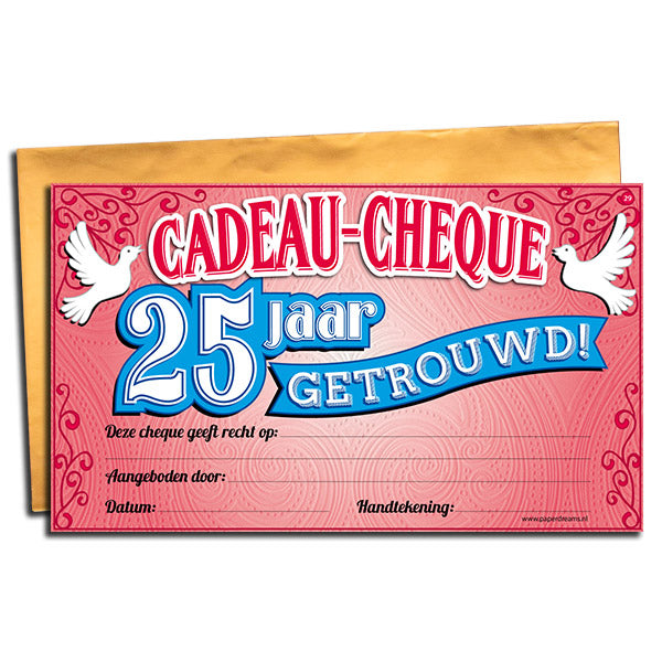 Cadeau-cheque 25  jaar Getrouwd