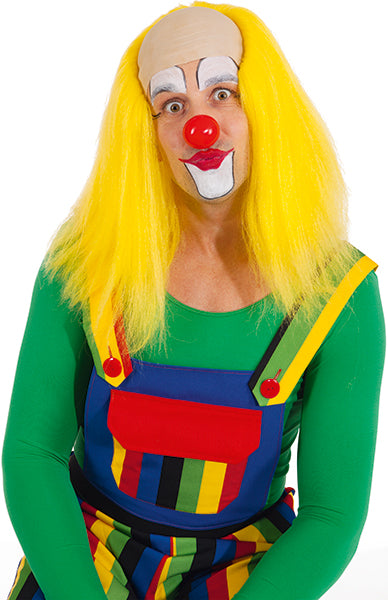 Clownspruik kaalkop met geel lang haar