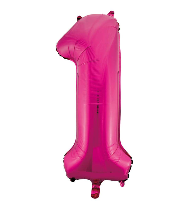 Folie Cijfer ballon 34"/86cm 0-9 Roze, wordt met helium gevuld verstuurd