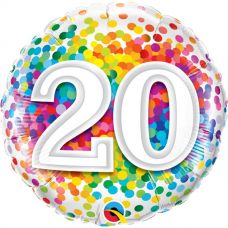 Folie helium ballon 20 jaar rainbow dots