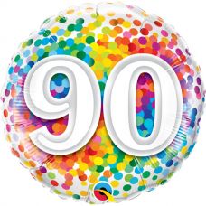 Folie ballon 90 jaar rainbow dots