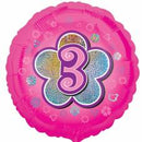 Folie ballon 3 jaar roze bloem