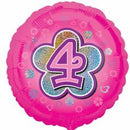 Folie helium ballon 4 jaar roze bloem