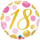 Folie helium ballon 18 jaar roze en gouden stippen