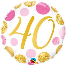Folie helium ballon 40 roze en gouden stippen
