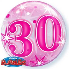 Bubble helium ballon 30 jaar Sparkle roze