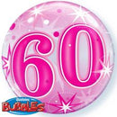 Bubble helium ballon 60 jaar Sparkle roze