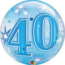 Bubble helium ballon 40 jaar Sparkle blauw