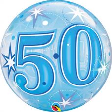 Bubble helium ballon 50 jaar Sparkle blauw