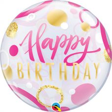 Bubble helium ballon Happy Birthday dots roze