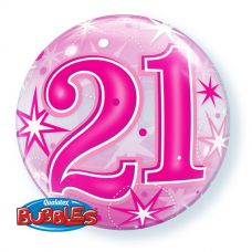Bubble helium ballon 21 jaar Sparkle roze