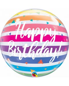 Bubble helium ballon Happy Birthday Stripes