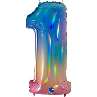 Folie Cijfer ballon 40"/102cm 0-9 Regenboog, wordt met helium gevuld verstuurd