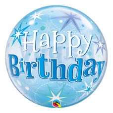 Bubble helium ballon Happy Birthday ster blauw