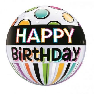 Bubble helium ballon Happy Birthday Black Band & Dots