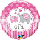 Folie helium ballon It's a Girl olifantjes